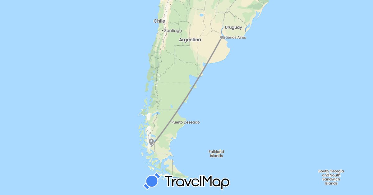 TravelMap itinerary: driving, plane in Argentina, Chile (South America)